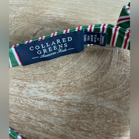 Collared Greens Boys Striped Green and Red Kids Bow Tie. Pre-tied adjustable. - Picture 4 of 7
